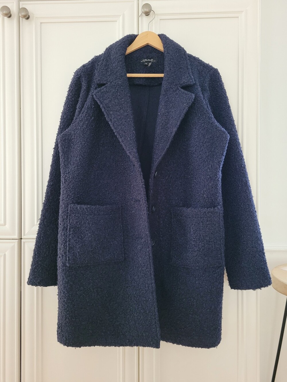 CHARLIE B NAVY BLUE SINGLE BREAST CAR COAT L